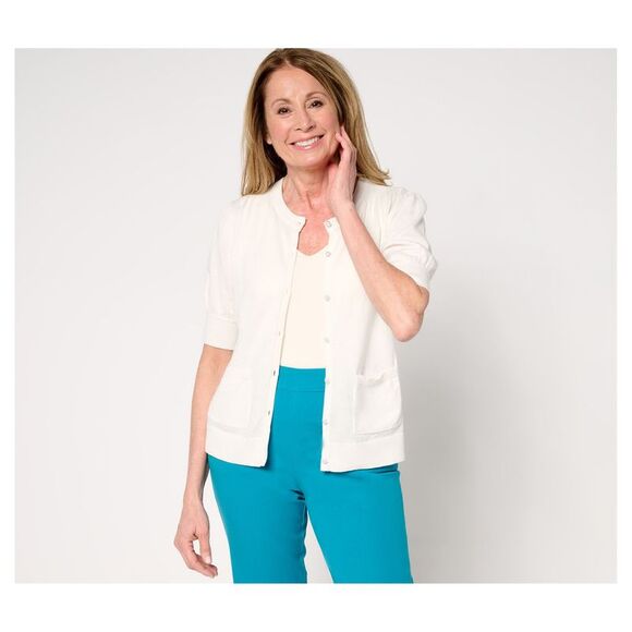 Isaac Mizrahi Live! Women's Top Plus Sz Sweater 4X Button Front White A684993 - Picture 1 of 4